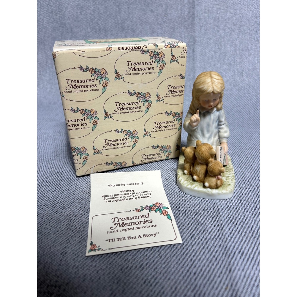 Enesco Treasured Memories Figurine I'll Tell‎ You A Story 1982 Blue Girl Bears